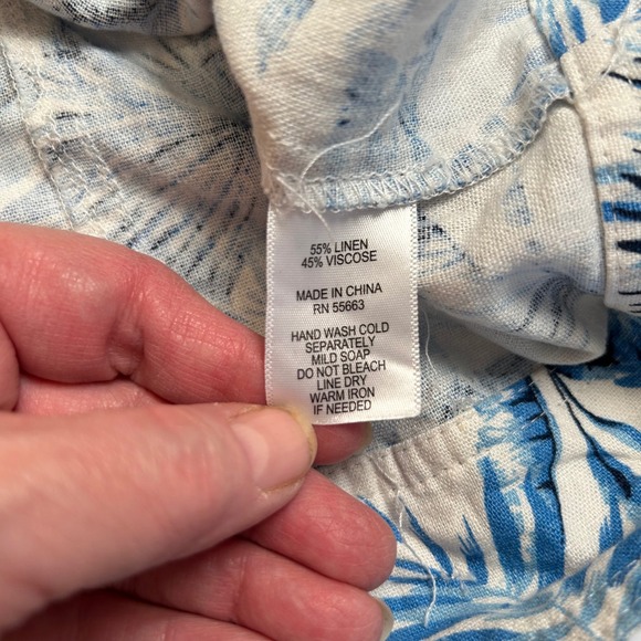 Tahari Women Blue White Tropical Leaf Print Linen Viscose Button Down Jacket XL - Picture 5 of 8